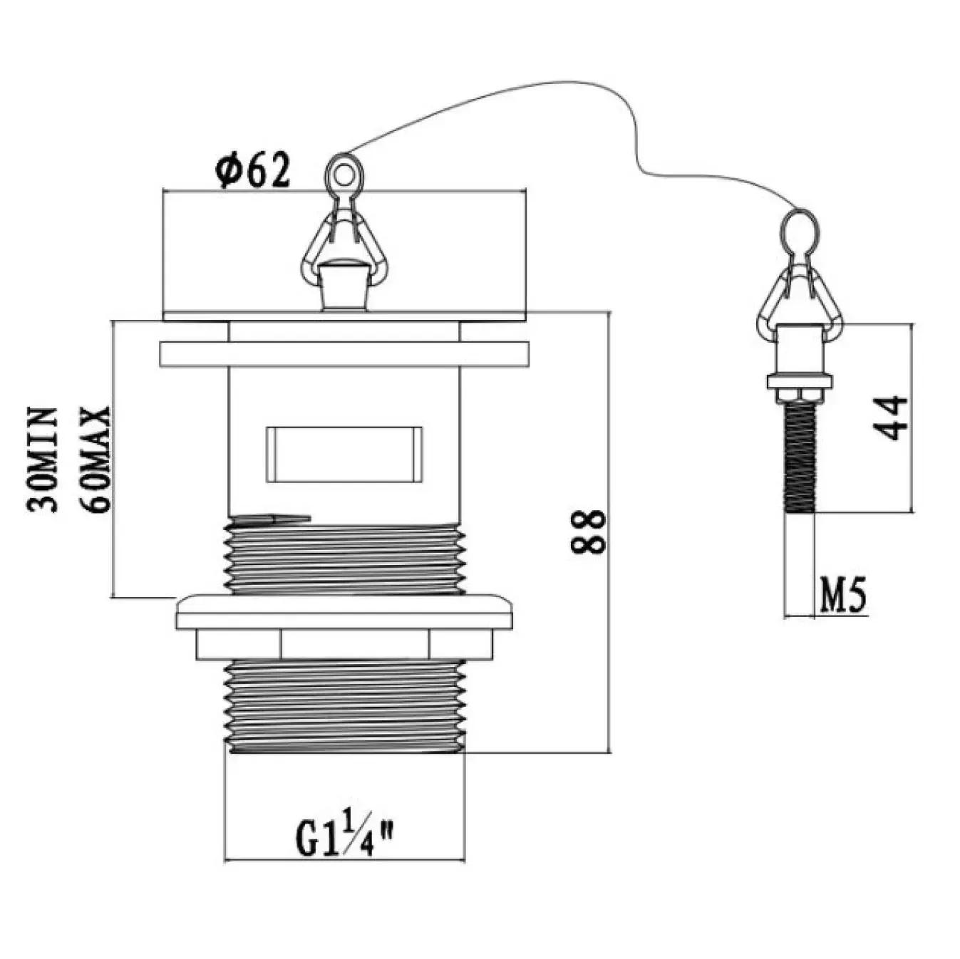 Basin Waste with Chrome Plug, 1 1/4in