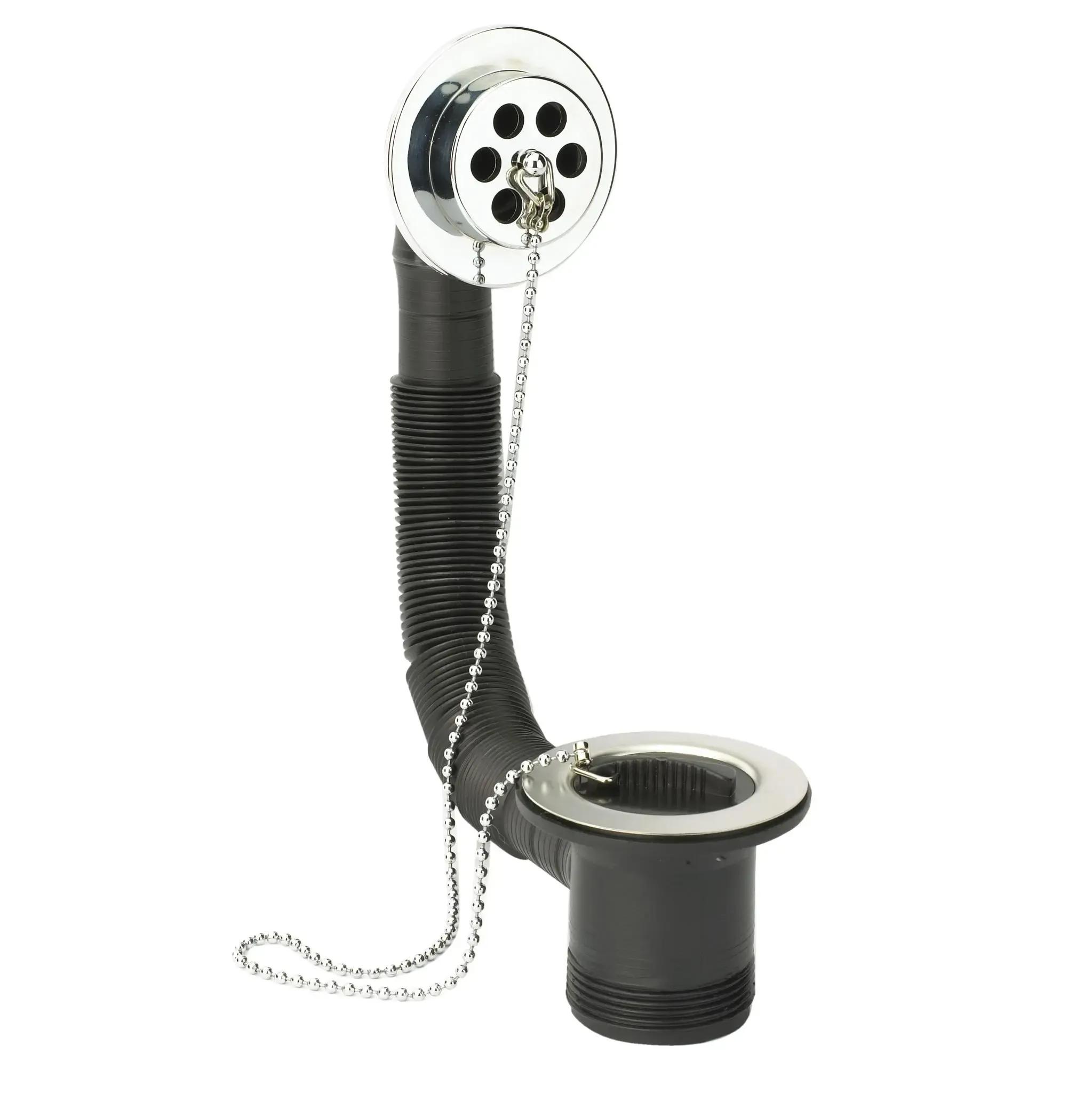 Bath Combination Waste with Overflow & Black Plug & Ball Chain, 1.5in