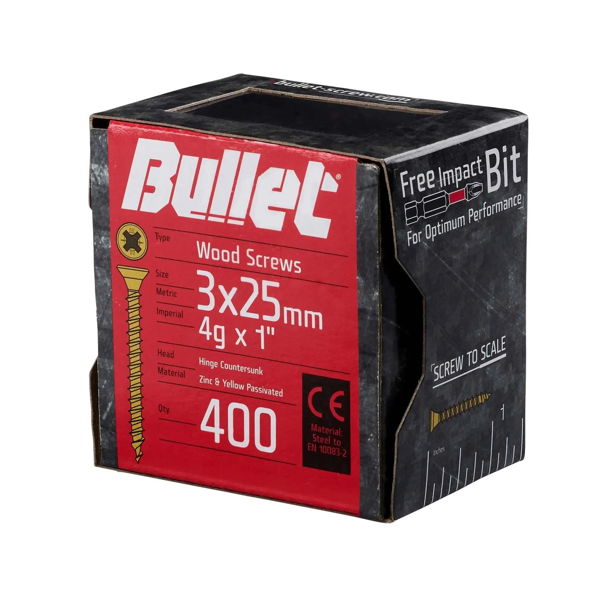 3.0 x 25mm Gold Wood Screw (Qty.400)