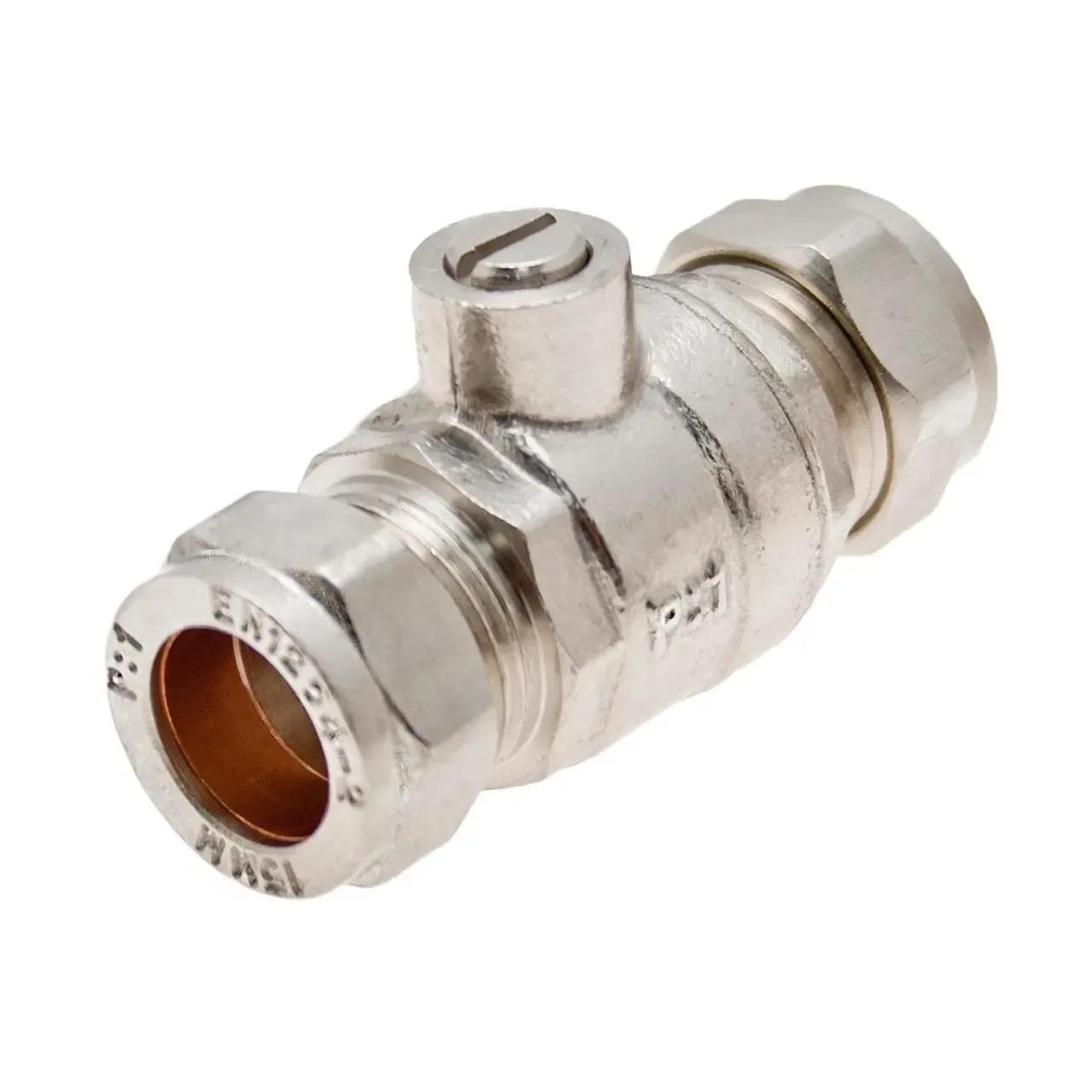 Full Bore Isolating Valve, Chrome, 15mm Compression