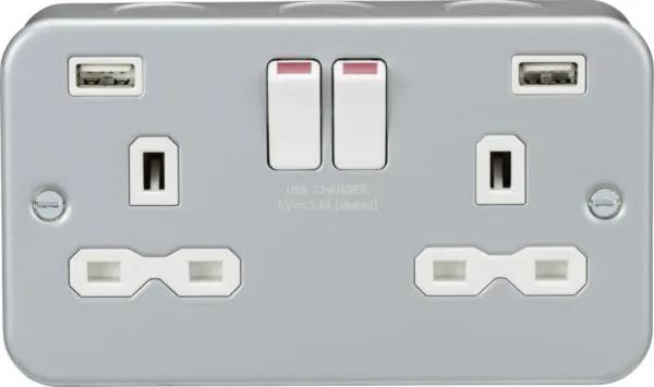 Metal Clad 13A 2G Switched Socket with Dual USB Charger (2.4A)
