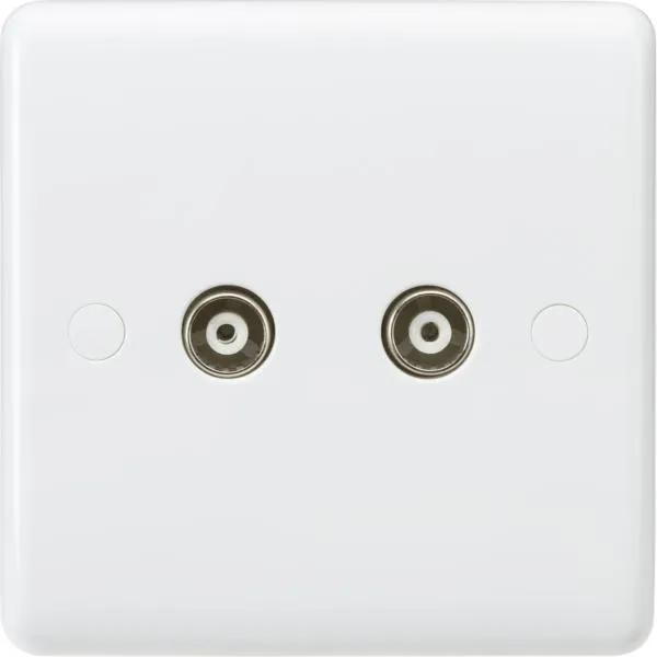 Curved Edge Twin Coax TV Outlet (non-isolated) (White)