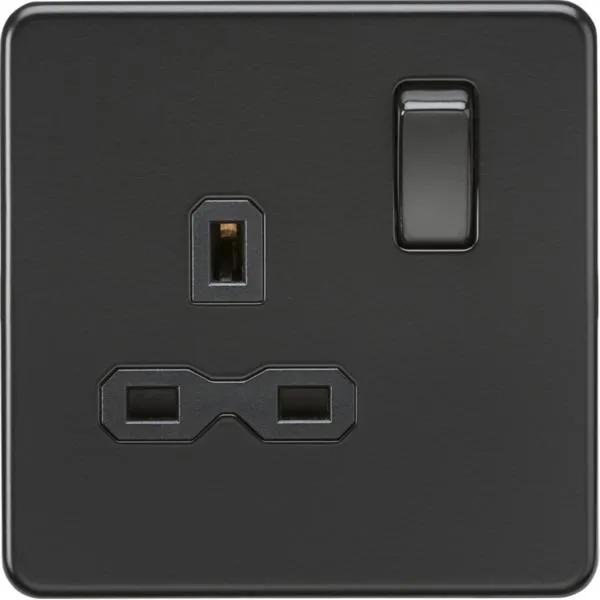 1 Gang socket Matt black with black insert (Black)