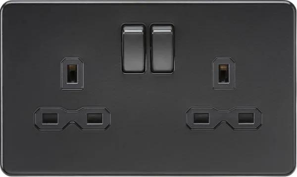 2 Gang Socket Matt Black with black insert