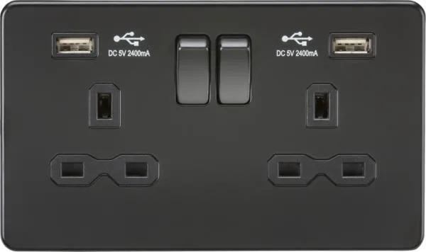 2 Gang Socket with USB Matt black (Black)