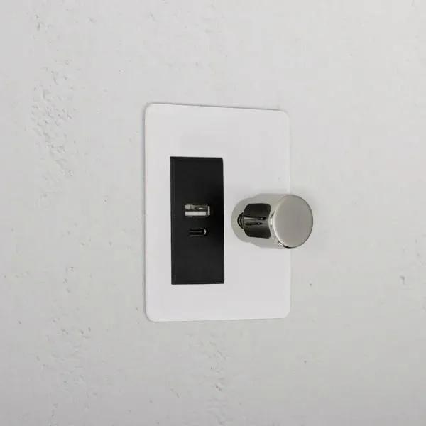 Corston 1G Two Way Dimmer + USB A+C Slimline Switch (Paintable Polished Nickel Black)