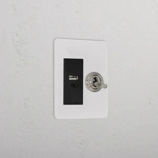 Corston 1G Two Way Toggle + USB A+C Slimline Switch (Paintable Polished Nickel Black)