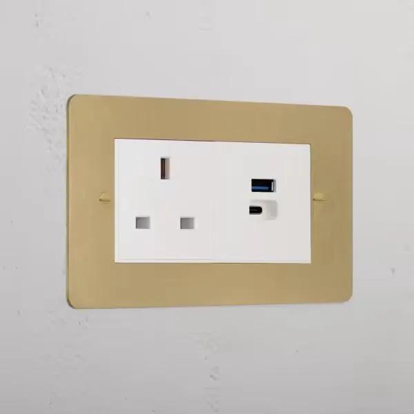 Corston 13A Socket + USB A+C Fast Charge (Antique White Brass)