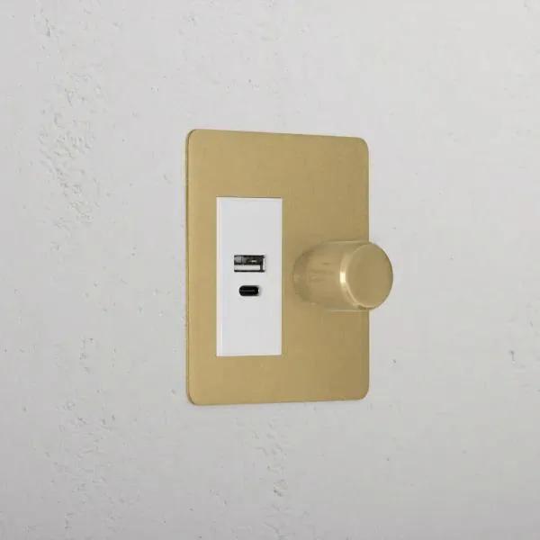 Corston 1G Two Way Dimmer + USB A+C Slimline Switch (Antique White Brass)