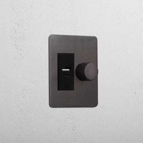 Corston 1G Two Way Dimmer + USB A+C Slimline Switch (Bronze Black)