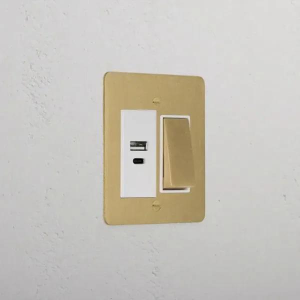 Corston 1G Two Way Rocker + USB A+C Slimline Switch (Antique White Brass)