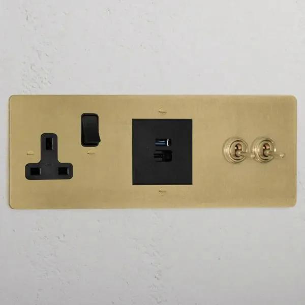 Corston 2G Toggle + USB A+C Fast Charge + Single Socket (Antique Black Brass)