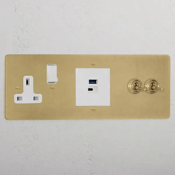 Corston 2G Toggle + USB A+C Fast Charge + Single Socket (Antique White Brass)