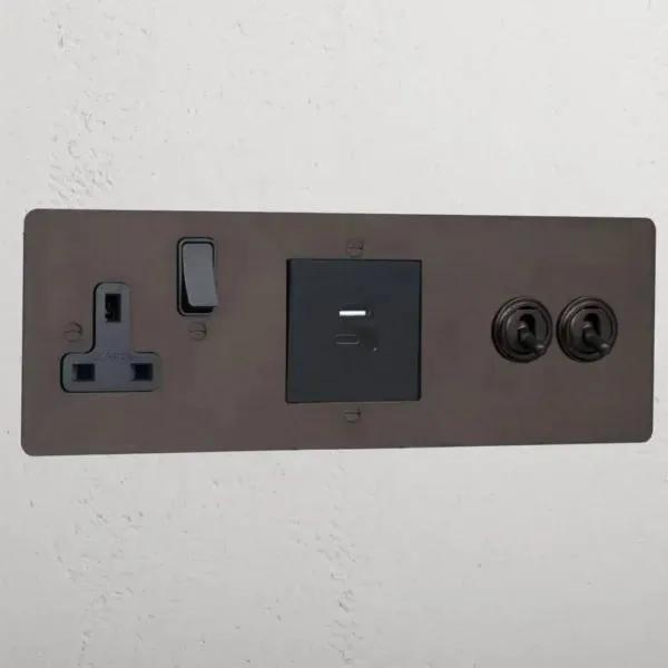 Corston 2G Toggle + USB A+C Fast Charge + Single Socket (Bronze Black)