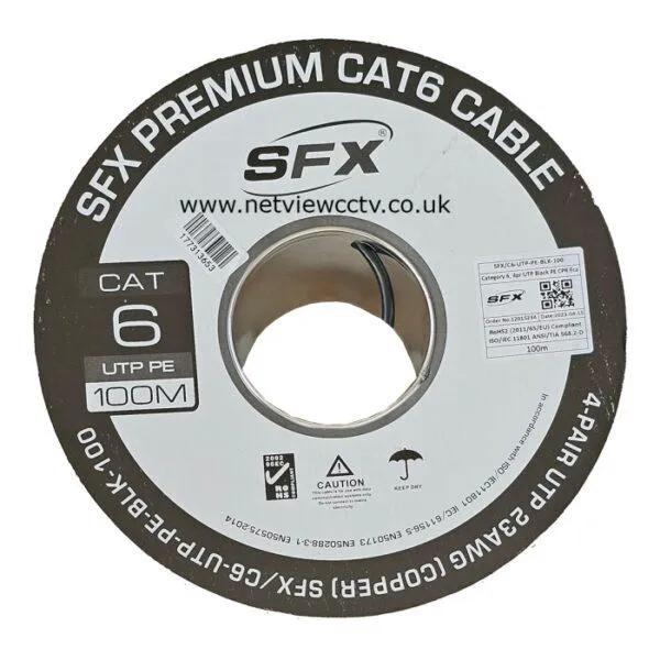 SFX 100m Cat6 Premium UTP Cable Solid Copper PE External Grade Black (Copper Black)