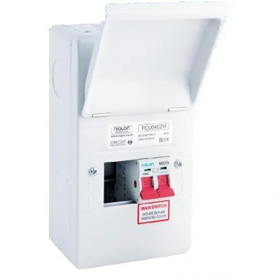 Niglon PCU0402M 2 Way Consumer Unit with 100A Mains Switch