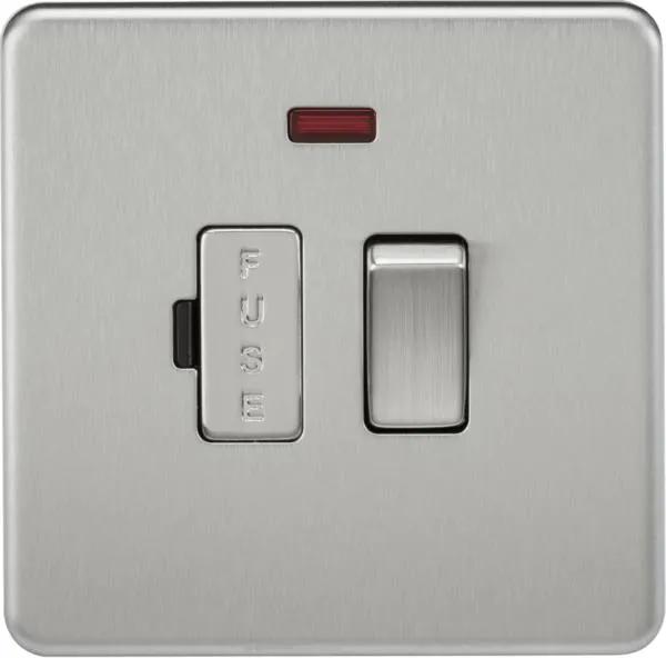 Screwless 13A Switched Fused Spur Unit with Neon – Brushed Chrome