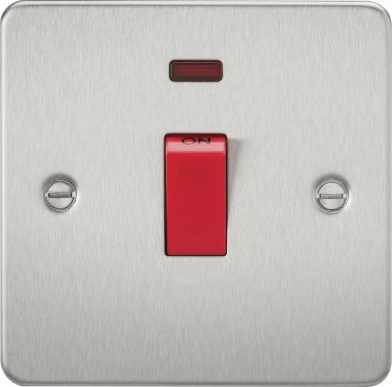 Flat Plate 45A 1G DP switch with neon – brushed chrome (Brushed Chrome)