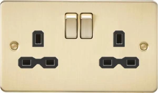Flat plate 13A 2G DP switched socket – brushed brass with black insert (Brushed Black Brass)