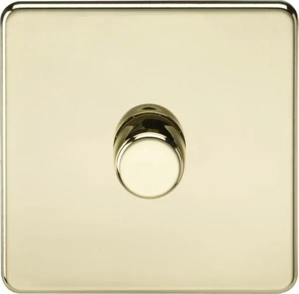 Screwless 1G 2-way 10-200W (5-150W LED) trailing edge dimmer – Polished Brass (Polished Brass)