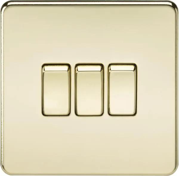 Screwless 10AX 3G 2-Way Switch – Polished Brass
