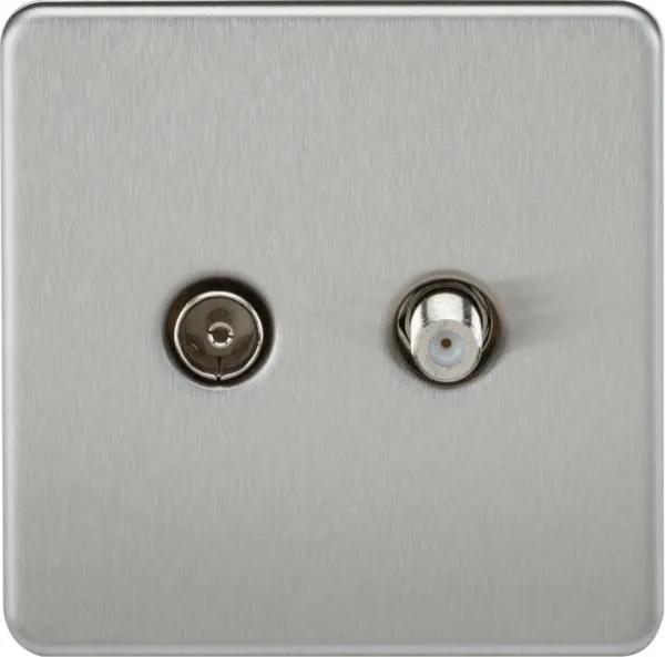 Screwless TV & SAT TV Outlet (Isolated) – Brushed Chrome (Brushed Chrome)