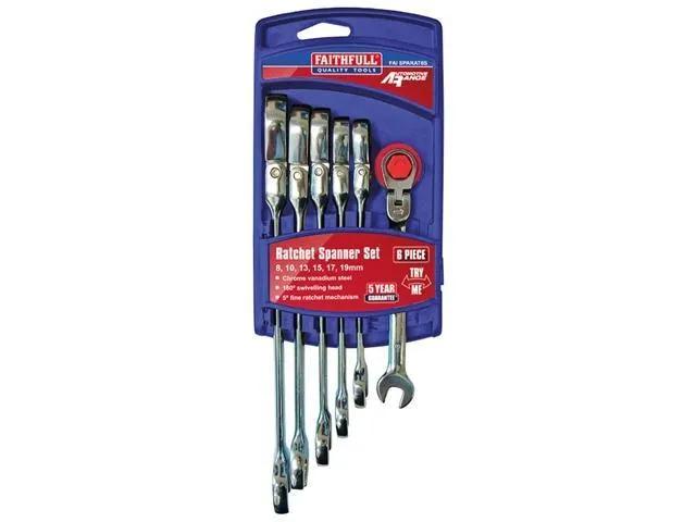 Faithfull Ratchet Combination Spanner Flex Head 6 Piece Set