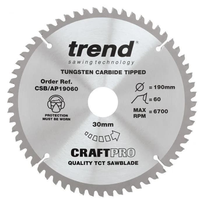 Trend CSB/AP19060 Craft 190mm x 60 Teeth x 30mm Saw Blade For Aluminium & Plastic