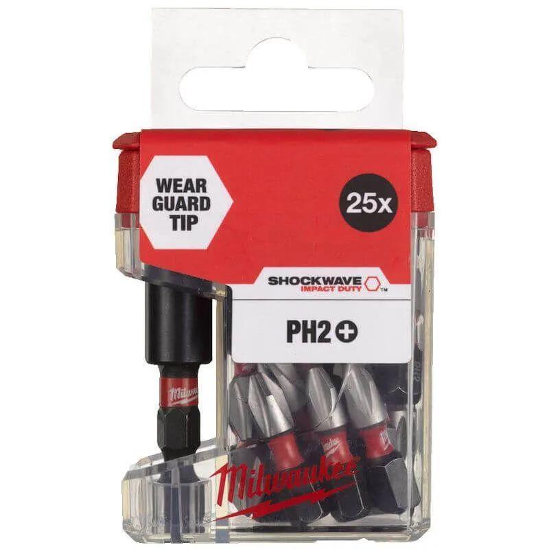 Milwaukee 4932479856 Shockwave PH2 X 25MM Bit Set With Magnetic Bit Holder